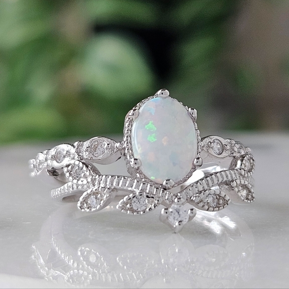Opal Ring Set, size 6, 925 Sterling Silver Charmed Aroma - Picture 4 of 4